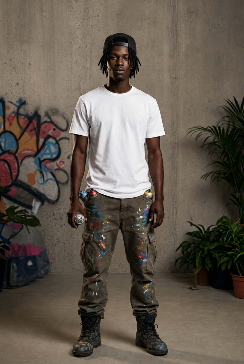 Coco Leonard tee worn in front of a graffiti wall